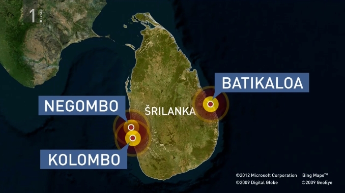 Zemljevid napadov v Šrilanki